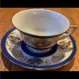 FBS from Czechoslovakia courting couples Blue and Gold Teacup and Saucer Set